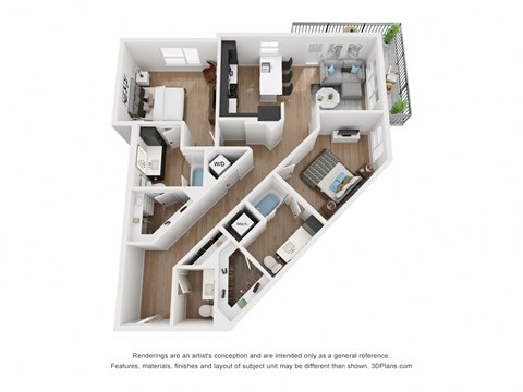 Floor plan for 2 beds, 2 baths, 1229 sqft